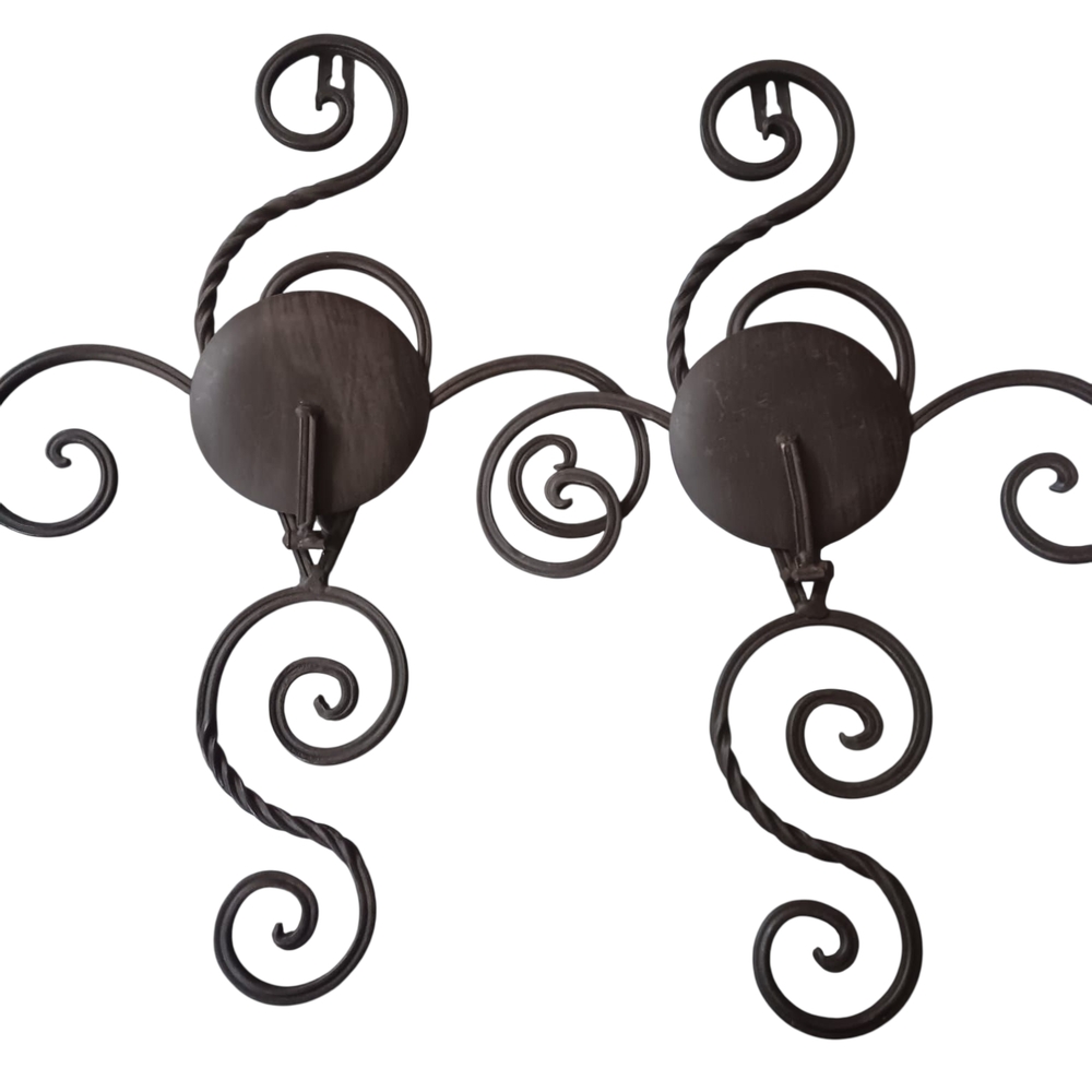 Pair Of Elegant Black Metal Wall Sconces Candleholders